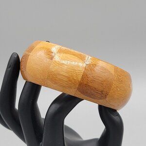 Two Tone Bamboo Wooden Bangle Bracelet Chunky Vintage Opening 2 1/2"